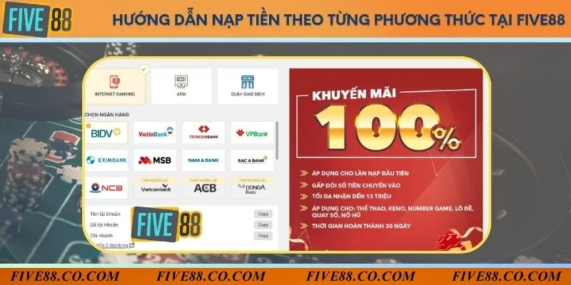 Nạp tiền Five88 qua 4 phương thức quan trọng của nhà cái