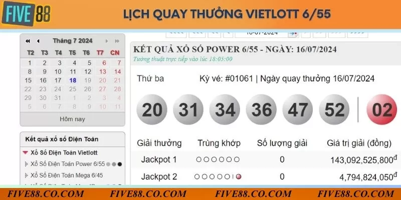 Lịch quay số mở thưởng của Vietlott minh ngọc 6 55